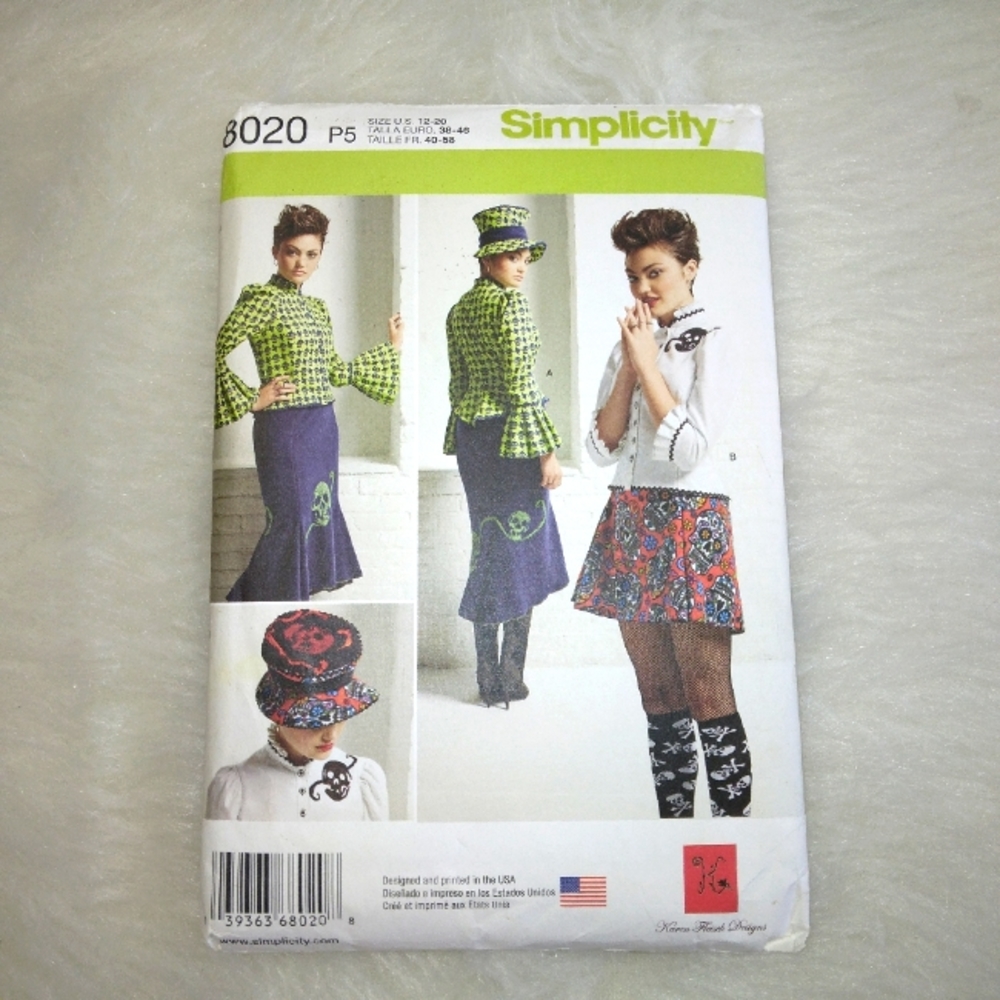 SIMPLICITY 8020 Sz 12-20 Steampunk style hat, blouse, and stretch knit s…